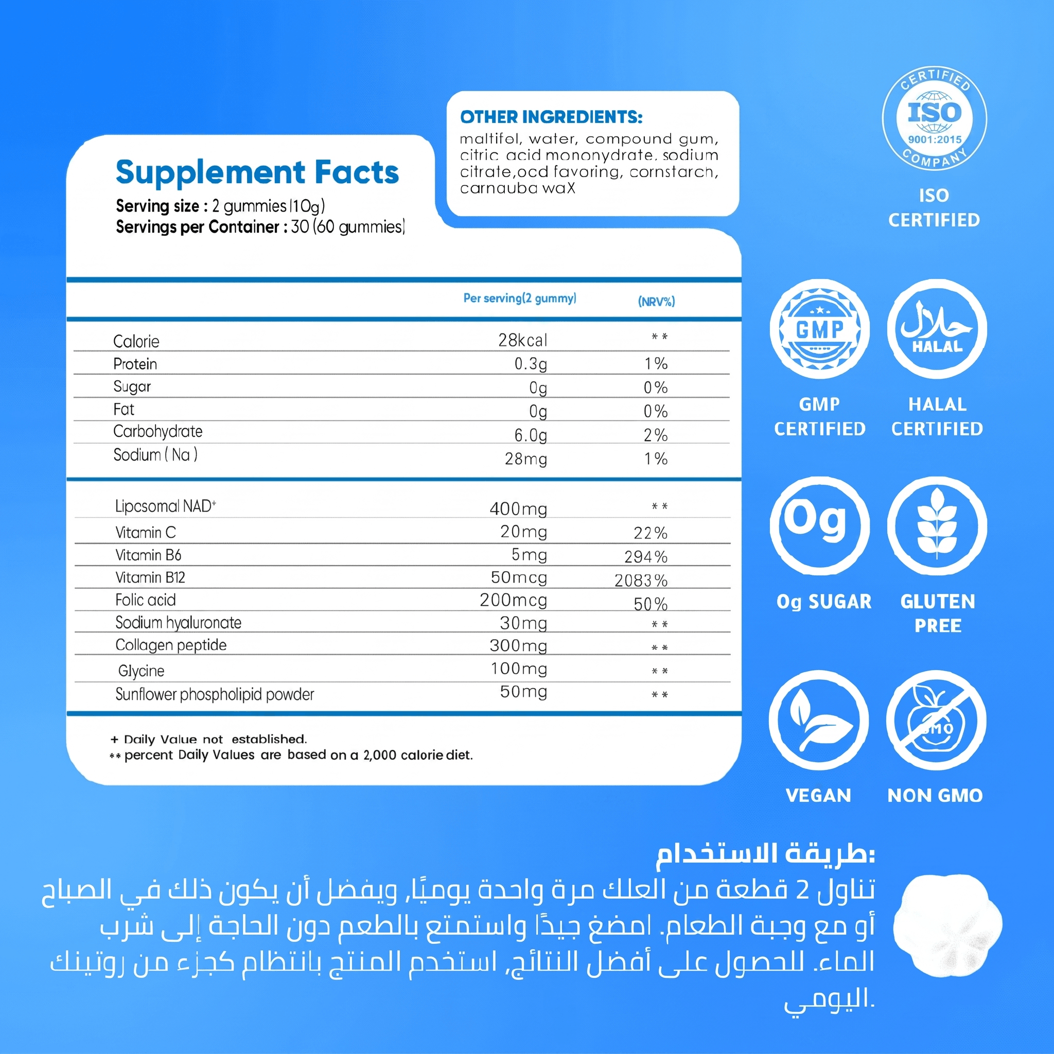 جدول المكونات الغذائية ليوث برايم NAD+ Booster Gummies